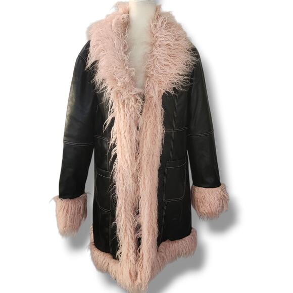 NWT Doll Kills Current Mood Music Muse Faux Fur Coat/Trench/Jacket XXL Black - Picture 1 of 12